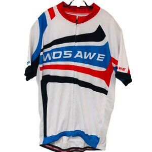 WOSAWE Cycling Jersey Men Women L Red White Blue Full Zip Vented‎ Pockets Biking